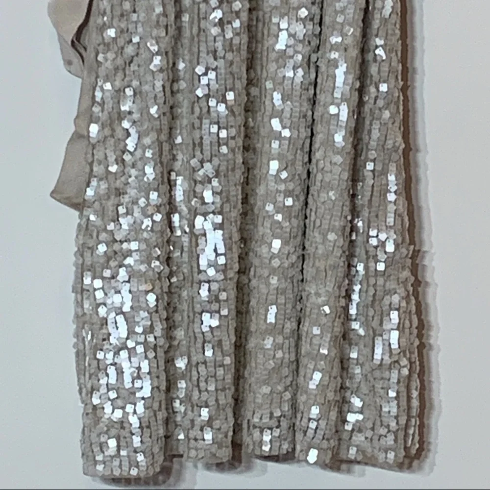 EUC Express Sequin Embellished Adjustable Spaghetti‎ Strap Cream and Tan Dress
